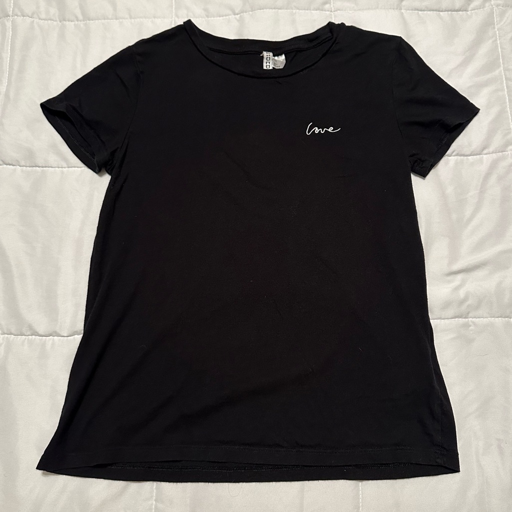 Love Embroidered Black Basic Tee